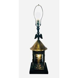 Federal Eagle Lantern Lamp Antique Brass/Wood American Maritime Patriotic Light